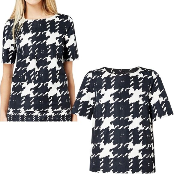 Weekend Max Mara, New Life Houndstooth Short-Sleeve Blouse Black/White Size 6 US - Picture 1 of 15